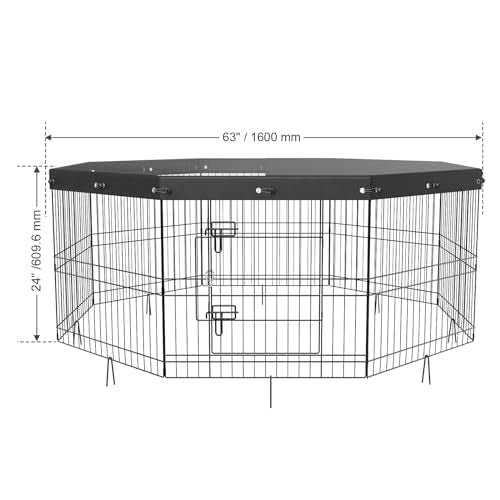 VEVOR Foldable Metal Dog Exercise Pen, Pet Puppy Playpen Yard Fence with Top Cover & Door, Indoor Outdoor 8 Panels 24" W x 24" H Dogs Crate Kennel with Ground Stakes for Small & Medium Dogs - size: 8 panels 24*24in, style: Playpen + Top Cover
