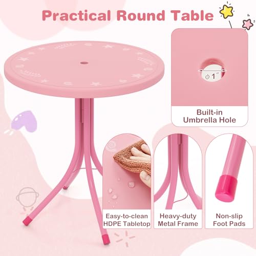 KOTEK Kids Picnic Table with Umbrella, Outdoor Table & 2 Folding Chairs, Cute Pattern Children’s Patio Furniture, Portable Kids Table and Chair Set for Backyard, Garden, Beach (Pink) - color: Pink Mermaid