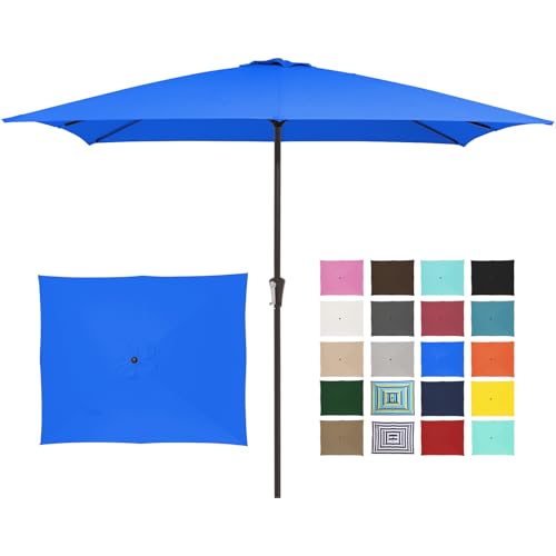 JEAREY 8x10 ft Rectangular Patio Umbrellas Outdoor Table Market Umbrella w/Crank, 8 Sturdy Ribs, UV Protection Windproof Sunproof for Garden, Deck, Backyard, Pool(Royal Blue) - color: Royal Blue, size: 8x10ft