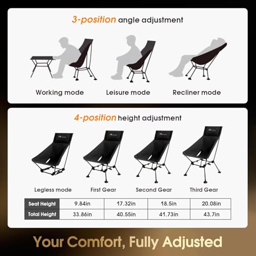 MOON LENCE High Back Folding Camping Chairs, Adjustable Height Beach Chair with Anti-Sinking Feet & Widened Seat (Green) - color: New Green With Feet 1 Pack
