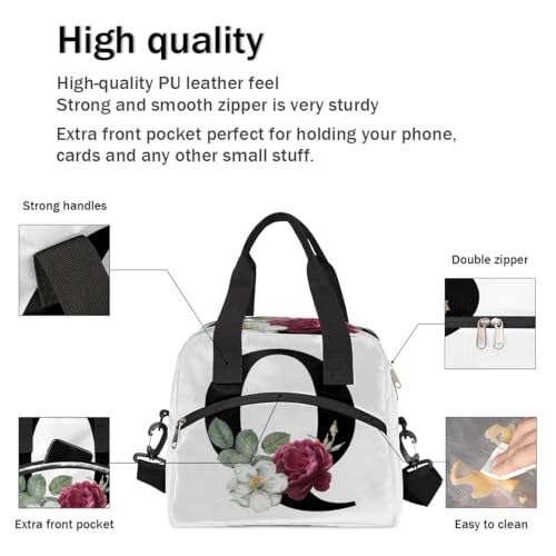 Letter Q Insulated Lunch Bag for Women Men Reusable Waterproof Lunch Box Cooler Tote Bag One shoulder portable meal bag Portable Adult Lunchbox for Work Picnic Hiking Beach - color: Letter Q