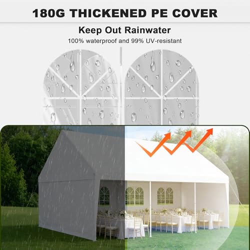Carport 20x20 Party Tent Heavy Duty Canopy Waterproof Outdoor Storage Shelter Portable Garage w/Removable Sidewall Windows Canopy Tent for Wedding Event Backyard Barbecues Parties, White - size: 20x20 FT