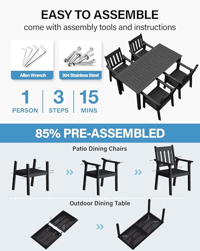 YEFU Patio Dining Chairs Set of 4: All Weather Outdoor Dining Chairs with Wide Curved Seat and Backrest - Outdoor Furniture Plastic for Outside Backyard/Garden/Porch/Deck 350lbs Capacity Black - color: Black, size: 4 Chairs