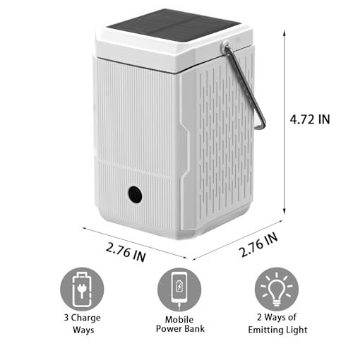 2 Pack Camping Lantern Rechargeable, Hand Crank & Solar Camping Lights with USB Output, Tent Lights for Camping, Portable Camp Lamp, Camping Hurricane Home Power Failure Essentials (White, 2 Pack)