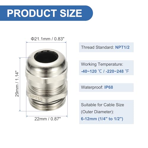 PATIKIL Waterproof Electrical Cable Glands, NPT1/2 4 Pcs 1/4" - 1/2" Nickel-Plated Brass Cord Grip Electric Wire Connector Wire Protector for Outdoor Cable Box Enclosure Junction Box - size: NPT 1/2 1/4" - 1/2"