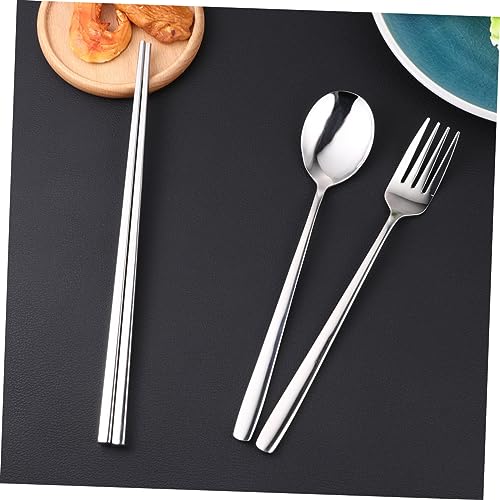 LABRIMP 8pcs Stainless Steel Tableware Set Portable Cutlery Kit with Chopsticks and Straws for Outdoor Dining Picnics and Daily Use Includes Black Carrying Bag