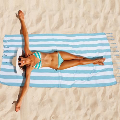 Set of 6 Turkish Beach Towel, Cotton Beach Towels, 36 x 71 Inches Turkish Towel, Sand Free, Quick Dry, Lightweight Beach Towels for Adult Blue - color: Blue, size: 6 Pack