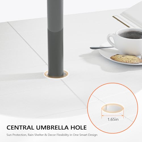 VINGLI Folding Picnic Table and Bench Set with Umbrella, Portable Outdoor Dining Furniture for Camping, Patio, Backyard, Wood Grain Plastic Top with Metal Frame - color: White, style: With Umbrella