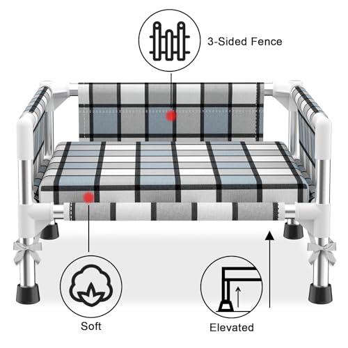 Elevated Raised Outdoor Dog Bed - Cooling Washable Dog Cot with Guardrail, Durable & Breathable Cotton Mesh Pet Hammock Beds with Stainless Steel Pipe Frame for Small Pets (Cushion-S) - size: Cushion-S