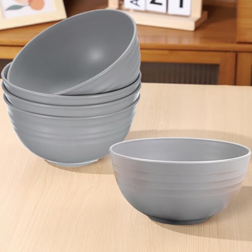 Unbreakable Wheat Straw Cereal Bowls Set of 4, 24 OZ Microwave and Dishwasher Safe Lightweight Soup and Salad Bowl Sets, Reusable Dessert Bowls for Rice, Pasta, Snack, Fruit, BPA Free (Gray) - color: 4 Gray