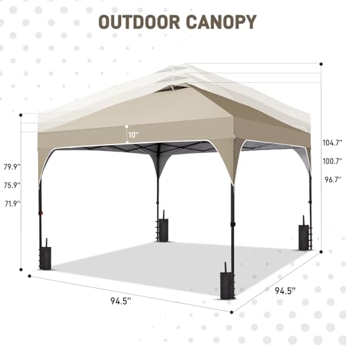 8x8 FT Canopy Tent, Pop Up Canopy with 1-Button Push, 4 Sandbags, Instant Outdoor Gazebo Shelter (Khaki, 8x8) - color: Khaki, size: 8x8