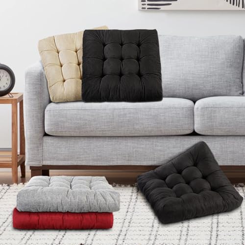 Meditation Floor Cushions Set of 2, Thickened Floor Pillow for Adults, Large Square Pillows Seat Cushion for Tatami Living Room Yoga, Memory Sponge Block Added, 22x22 Inch, Black