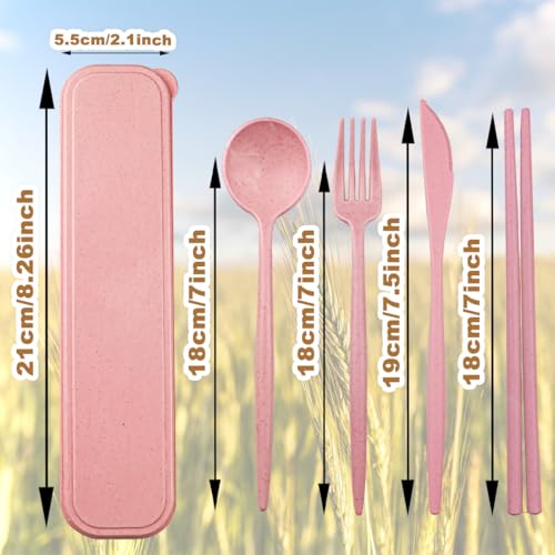 4 Sets Reusable Utensils Set with Case,Camping Cutlery Set Travel Silverware Set with Case Lunch Utensils Set for Work,Utensil Sets for Lunch Picnic Daily Use Outdoor (Pink) - color: Pink
