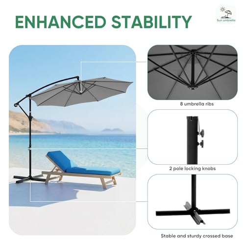 NEWBULIG 10FT Patio Umbrella, Offset Cantilever Outdoor Patio Table Umbrella, UV Protection, Fade Resistant Fabric, Easy Tilt Adjustment for Pool, Deck, Garden, Backyard - color: Gray, size: 10ft-basic
