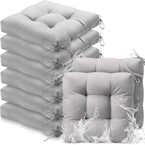 Vercraft 8 Pcs Outdoor Chair Cushions for Patio Furniture Wicker Chair Seat Cushion with Ties 18x18inch Square Water Resistant Tufted Seat Floor Pillows Dining Indoor(Gray) - color: Gray