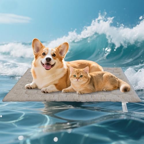 Dog Cooling Mat, Breathable Cooling Mat for Dogs Q-MAX>0.4 Pet Blanket, Washable Cooling Pad for Dogs & Cats, Summer Relief Neutral Decor Mat for Crate, Floor and Car, Taupe, Size A 35"x22" - color: Taupe, size: Size A (35.0"L x 22.0"W x 0.8"Th)