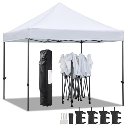 Yaheetech Canopy Tent, Commercial Instant Heavy Duty Canopy, 500D Waterproof Adjustable Canopy with Wheeled Carry Bag, 4 Sandbags and 4 Stakes (10x10, White) - color: White, size: 10x10