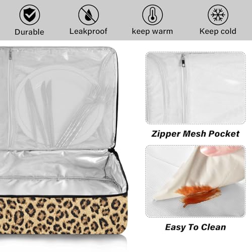 Casserole Carriers for Hot or Cold Food Reusable Casserole Dish Carrier Insulated Thermal Large Capacity Durable Perfect for Party Camping Family Gatherings Yellow Fish - color: Classical Leopard Print