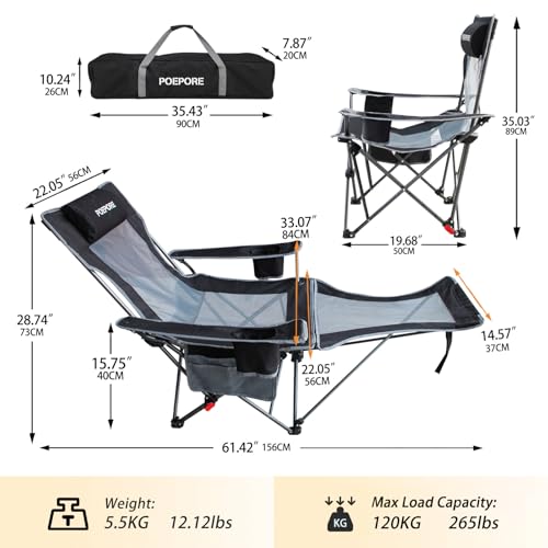 Reclining Camping Chair with Removable Footrest Lounge Chair with Headrest, Cotton Cushion, Portable Adjustable Folding Chairs - color: Black, size: 2 pack