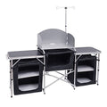 Nice C Camping Kitchen Table, Folding Grill Table, Upgrade Light Stand and Windshield Cooking Station & 3 Organizers, Carry Bag for Outdoor, Beach, BBQ, Picnic, Cooking, Indoor, Office(Silver)