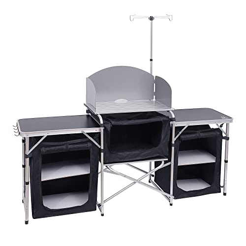 Nice C Camping Kitchen Table, Folding Grill Table, Upgrade Light Stand and Windshield Cooking Station & 3 Organizers, Carry Bag for Outdoor, Beach, BBQ, Picnic, Cooking, Indoor, Office(Silver)