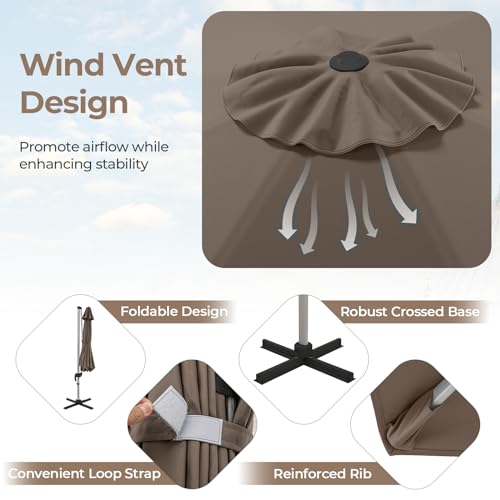Cantilever Patio Umbrella Aluminum Offset Umbrella with 360-Degree Rotation & Adjustable Tilt, Large Patio Offset Umbrella for Garden, Pool, Backyard & Deck - color: Brown-1, size: 11ft