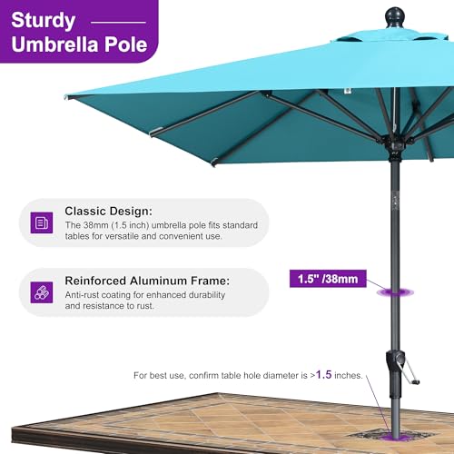 PURPLE LEAF 6.5' x 6.5' Square Patio Umbrella Outdoor Table Umbrella Aluminum Frame Market Umbrella Sun Umbrella with 8 Sturdy Ribs Tilt for Garden Deck Lawn Pool Light Turquoise Blue - color: Turquoise Blue, size: 6.5' x 6.5'