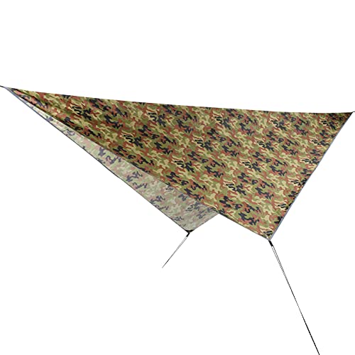Waterproof Camping Tarp, Camping Cover with Rhombus Pattern, 360x290cm Multifunction Sun Shade Canopy for Beach Hammock Tent, Includes Storage Bag and Wind Ropes (Camouflage) - color: Camouflage