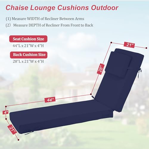 Chaise Lounge Cushions Outdoor 72x21x4 Inch, Patio Lounger Chair Cushion with Removable Cover, Fade Resistant Replacement Pad for Outdoor Furniture (Navy Blue, 72x21x4 inch) - color: Navy Blue