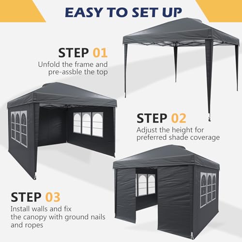 EROMMY 10x10 Heavy Duty Pop Up Canopy Tent with 4 Removable Sidewalls, Waterproof UV50+ Gazebo with Mosquito Netting, Easy Setup Instant Shelter for Backyard, Party, Wedding & Commercial Use, Black - color: Black, size: 10’x 10’