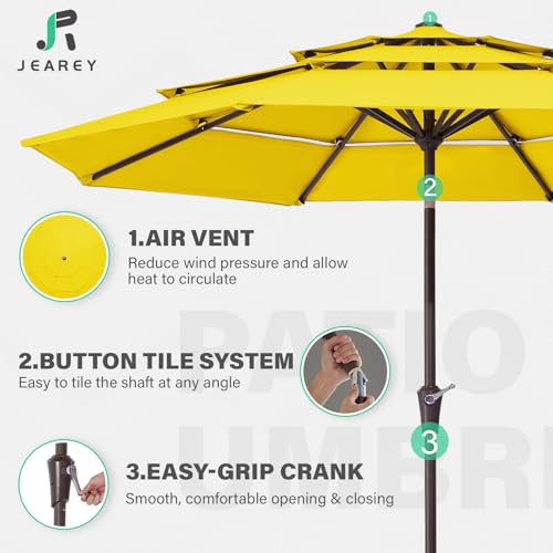 JEAREY 9FT 3 Tier Patio Umbrella Outdoor Market Umbrella Table Umbrellas with 8 Ribs 1.5 Pole Push Button Tilt and Crank UV Protection for Garden,Backyard,Yellow - color: Yellow