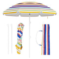 6.5 FT Beach Umbrella, Outdoor Umbrella Sun Shelter with 30° Adjustable Tilt, UPF 50+ Sun Protection, Carrying Bag, Vented Top & Sharp Anchor, Stripe Sunshade Parasol for Garden, Pool, Yard, Beach