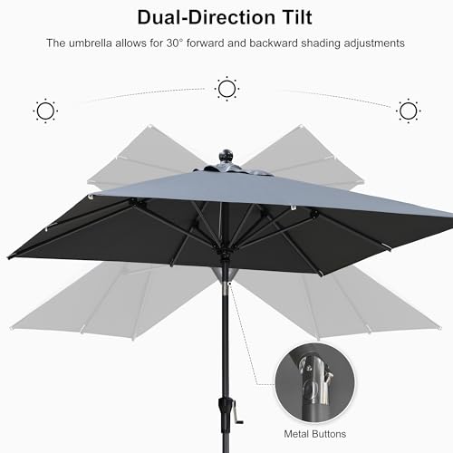 PURPLE LEAF 6.5' x 6.5' Square Patio Umbrella Outdoor Table Umbrella Aluminum Frame Market Umbrella Sun Umbrella with 8 Sturdy Ribs & Tilt for Garden Deck Lawn & Pool Gray - color: Gray, size: 6.5' x 6.5'
