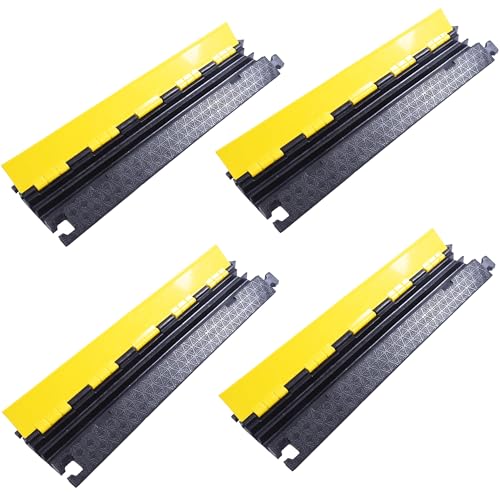 Heavy-Duty Rubber Cable Protector Ramp (4-Pack) - 2-Channel Floor Cord Cover for Driveway, Warehouse, Events - 22,000 lbs Load Capacity - Indoor & Outdoor Use - Cable Speed Bump for Hoses, Cables - color: Small 2-Channel (4-Pack)