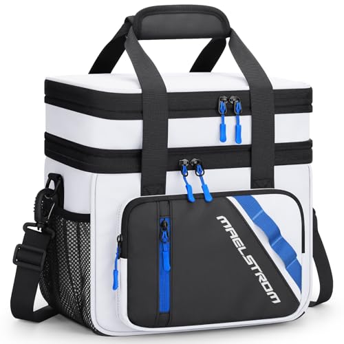 Maelstrom Lunch Box, 20L Insulated Lunch Bag for Men Women, Expandable Double Deck Leakproof Cooler Bag with 6 Pockets, Reusable Lunch Tote Bag for Work, Picnic, Travel, White - color: White