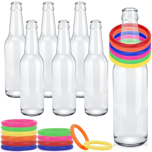30 Pcs Ring Toss Game Carnival Game Set Include 24 Plastic Throw Rings and 6 Glass Bottles for All Occasions and Events, Summer Backyard Fun, Beach, Carnival Party Favor - color: Multicolor, size: 2.36"