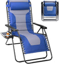 Simple Deluxe Relaxing Recliners Patio Chairs Adjustable Steel Mesh Zero Gravity Lounge Chair Beach Chairs with Pillow and Cup Holder, Blue Grey - color: Blue Grey, size: 62.2"(L) x 29.13"(W) x 41.73"(H)