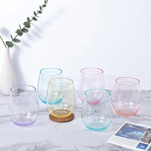 KOXIN-KARLU Classic 18-ounce Acrylic Stemless Wine Glasses, Unbreakable Mixed Drinkware Plastic Tumbler, set of 6 Mutlicolor - color: Multicolor