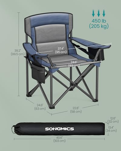 SONGMICS Oversized Lumbar Support Camping Chair, Heavy-Duty Outdoor Folding Chair Comfortable, Padded, Glamping, Cooler Bag, Weight Capacity 450 lb, Harbor Blue UGCB066Q01 - color: Blue, style: 1PC (24.8"D x 37.4"W x 39.2"H)