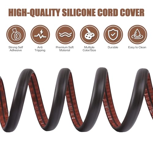 Floor Cord Cover Self Adhesive Cord Hider,3.3FT Cable Management, Extension Strip Protector for Wires, Prevent Cable Trips for Offices, Gyms, Exhibitions Cavity:0.3"(W) x 0.28"(H) Black Wood - color: Black Wood, size: 0.78" x 3.3'