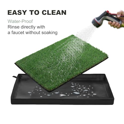 HQ4US 4LEGS Dog Grass Pad with Foldable Dog Litter Box, Small Liner Base (23”×15”) for Balcony, 2 Artficial Grass Pee Pads for Dogs, Pee Pad Holder, Potty Training - size: Small for Dog＜ 19" Length