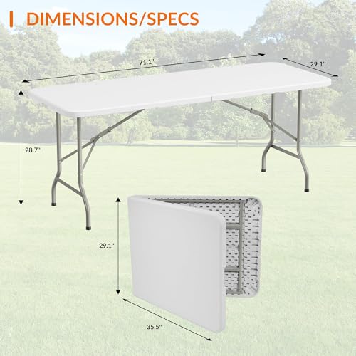 Elevon 6 Feet Heavy Duty Folding Table with Adjustable Height, Fold-in-Half Portable Table for Indoor Outdoor Use - Camping, Picnic, Party, Wedding, Dining, Utility Table - size: 6 feet, style: Without Chair