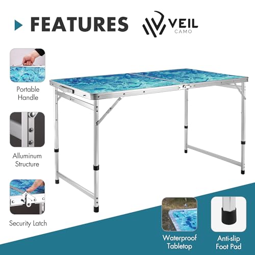 VILLEY Folding Camping Table 4FT, Large Portable Aluminum Table with Adjustable Height, Foldable Lightweight Picnic Table with Carry Handle for Camping, BBQ, Outdoor & Indoor Activities - size: 47.2" x 23.6"(3 Height)
