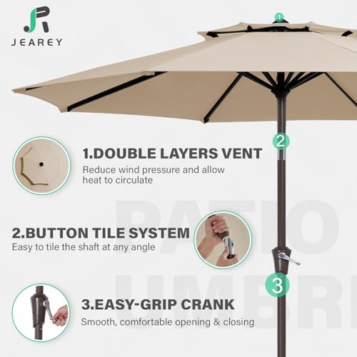 JEAREY 9 ft 2-Tiers Patio Umbrellas Outdoor Table Market Umbrella w/Push Button Tilt/Crank, 8 Sturdy Ribs, UV Protection Waterproof Sunproof(Beige) - color: Beige