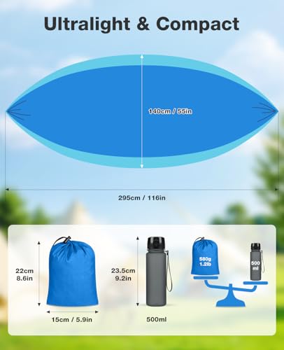 MOSFiATA Camping Hammock, Heavy Duty up to 500lbs with 2 Tree Straps and Attached Carry Bag Portable Outdoor Hammock for Backpacking Hiking Travel,Beach (Sky Blue) - color: Sky Blue