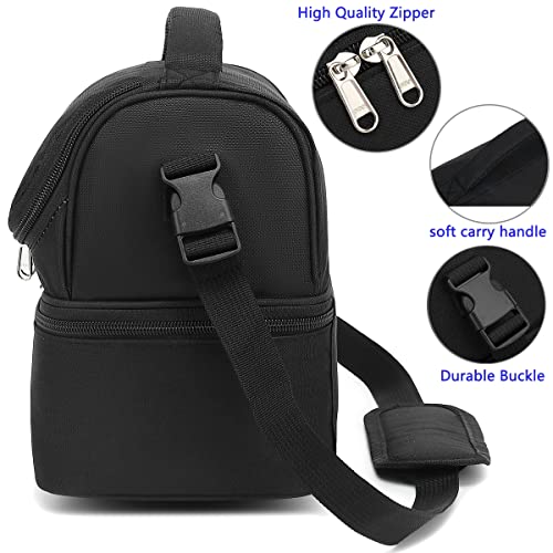 FlowFly Double Decker Cooler Insulated Lunch Bag Large Tote for Boys, Girls, Men, Women, With Adjustable Strap,Black - color: Black