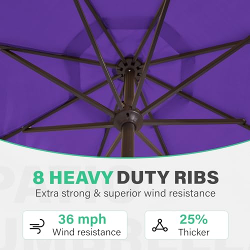 JEAREY 9 FT Patio Umbrella Outdoor, Table Umbrellas Market Umbrella w/Push Button Tilt/Crank, 8 Sturdy Ribs(Dark Purple) - color: Dark Purple