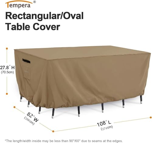 Tempera Retangle Patio Furniture Cover,Outdoor Table Covers Waterproof, Outdoor Dining Set Cover,Heavy Duty Deck Patio Furniture Covers,108''L x 82''W x 27.8''H，Space Grey - color: Grey, size: 108''L x 82''W x 28''H