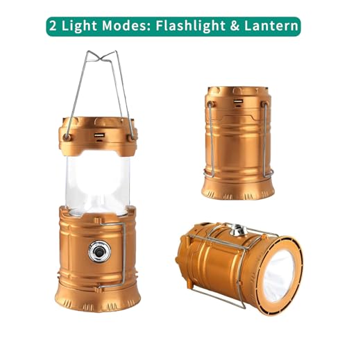 Censinda LED Camping Lantern, Solar and Rechargeable Lantern Flashlight Collapsible and Portable Light for Daily/Camp/Hiking/Night Fishing/Emergency/Hurricanes/Storm(1 Pack) - style: Gold