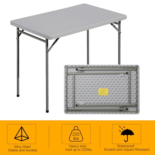 Folding Table 3ft Rectangular All-Occasion Plastic Folding Event Table for Indoor and Outdoor, Portable Desk, Camping, Durable and Stable, HDPE and Steel, Wide Application, Grey - color: Grey, size: 3ft